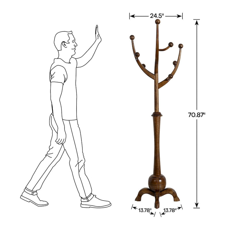 Rubberwood Freestanding Coat Rack with 8 Hooks - 24.5W x 70.87H