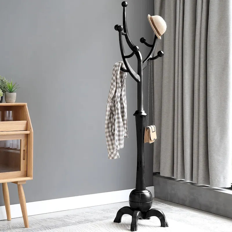 Rubberwood Freestanding Coat Rack with 8 Hooks - 24.5W x 70.87H