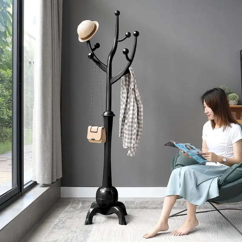 Rubberwood Freestanding Coat Rack with 8 Hooks - 24.5W x 70.87H