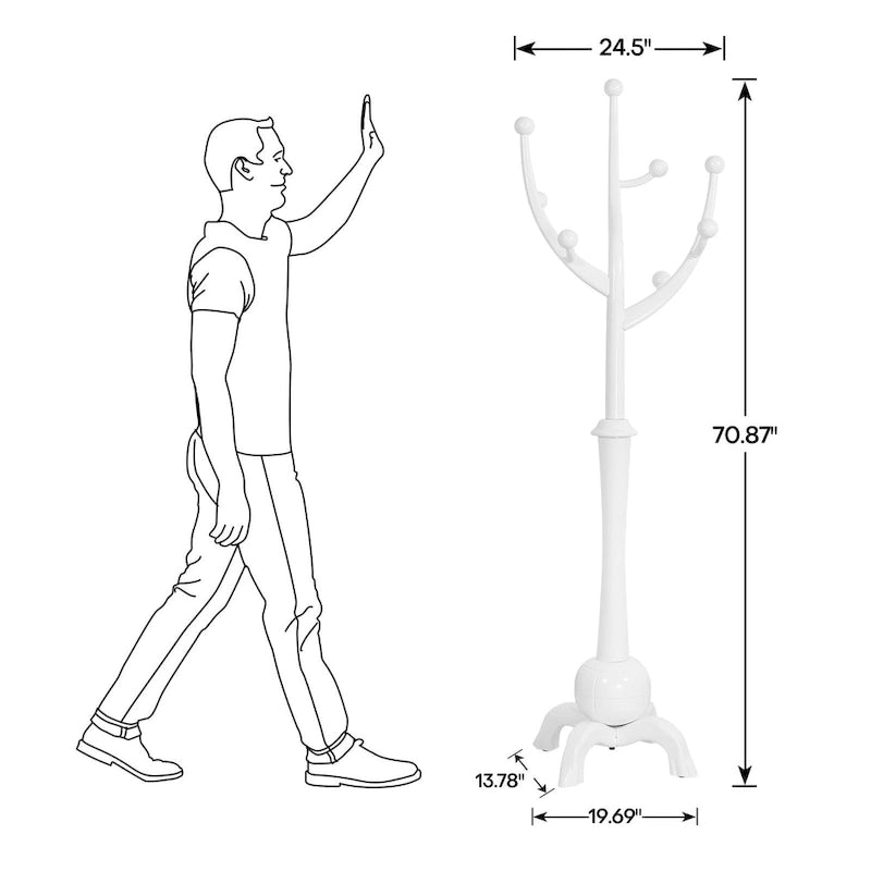 Rubberwood Freestanding Coat Rack with 8 Hooks - 24.5W x 70.87H