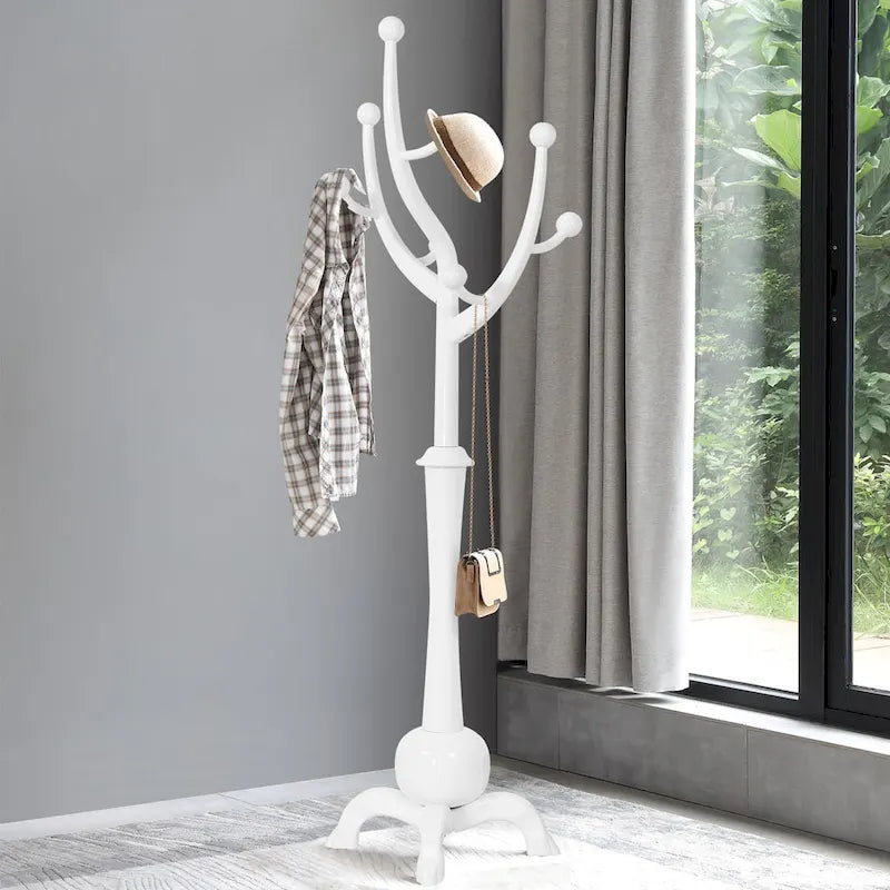 Rubberwood Freestanding Coat Rack with 8 Hooks - 24.5W x 70.87H