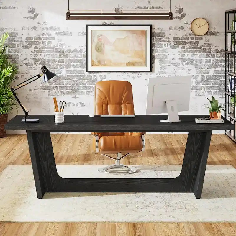 70.87-Inch Executive Desk, Wood Computer Desk for Home Office, Workstation Business Furniture