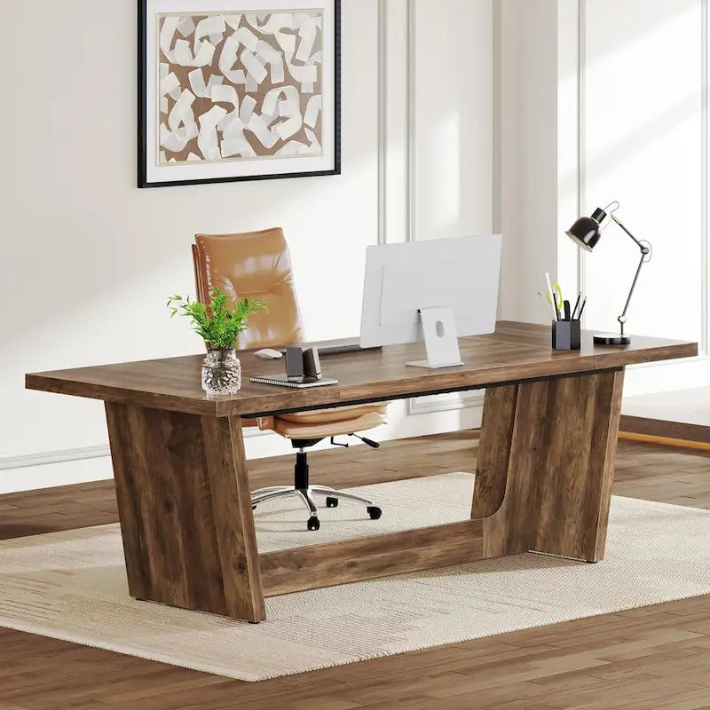 70.87-Inch Executive Desk, Wood Computer Desk for Home Office, Workstation Business Furniture