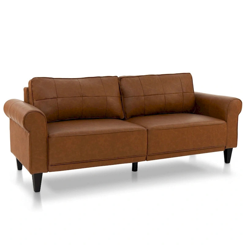 3-Seater PU Leather Sofa Couch with Back Pillows, 81.5"