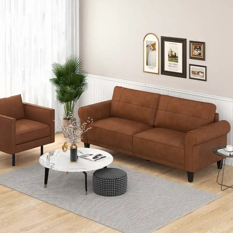 3-Seater PU Leather Sofa Couch with Back Pillows, 81.5"