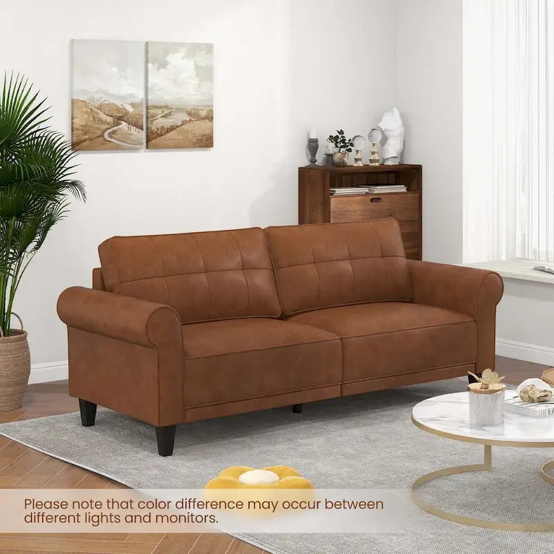 3-Seater PU Leather Sofa Couch with Back Pillows, 81.5"