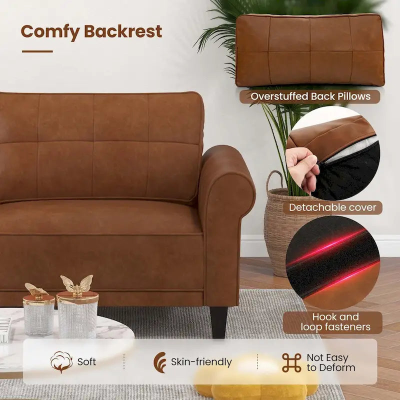 3-Seater PU Leather Sofa Couch with Back Pillows, 81.5"