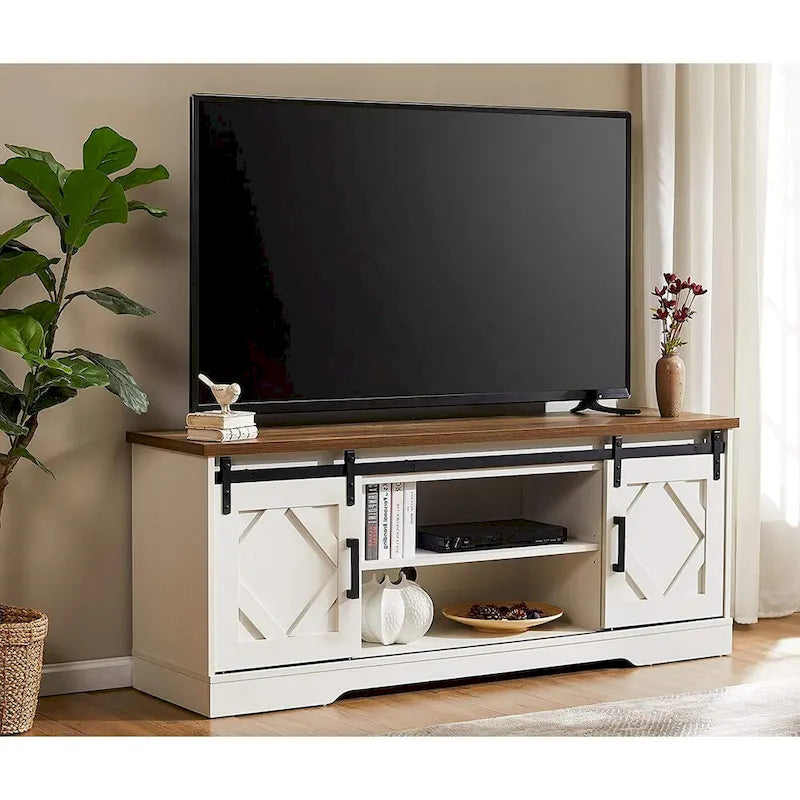 Farmhouse Sliding Barn Door TV Stand and Coffee Table Set of 2