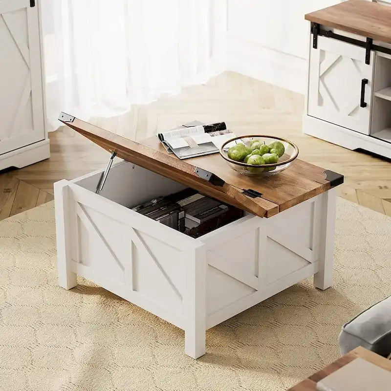 Farmhouse Sliding Barn Door TV Stand and Coffee Table Set of 2