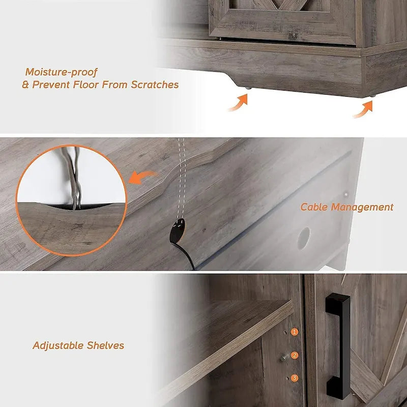 Farmhouse Sliding Barn Door TV Stand and Coffee Table Set of 2