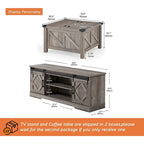 Farmhouse Sliding Barn Door TV Stand and Coffee Table Set of 2