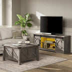 Farmhouse Sliding Barn Door TV Stand and Coffee Table Set of 2