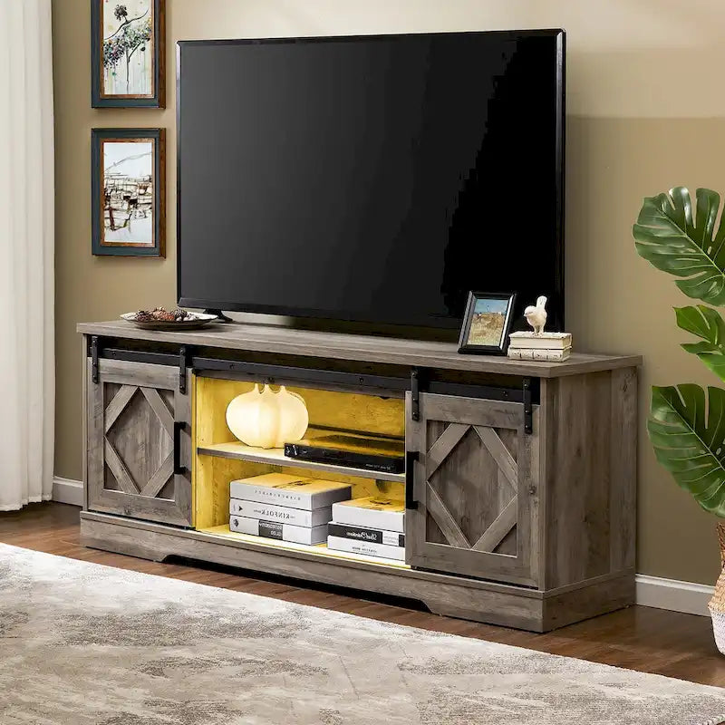 Farmhouse Sliding Barn Door TV Stand and Coffee Table Set of 2