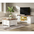 Farmhouse Sliding Barn Door TV Stand and Coffee Table Set of 2