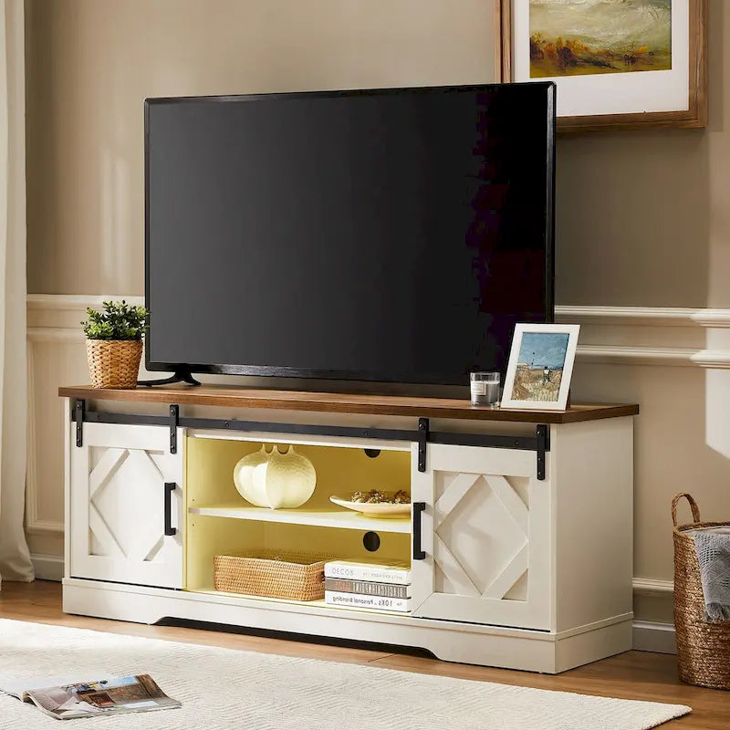 Farmhouse Sliding Barn Door TV Stand and Coffee Table Set of 2