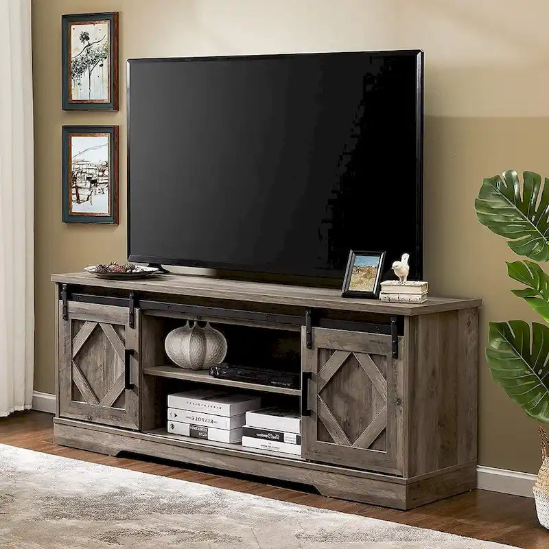 Farmhouse Sliding Barn Door TV Stand and Coffee Table Set of 2
