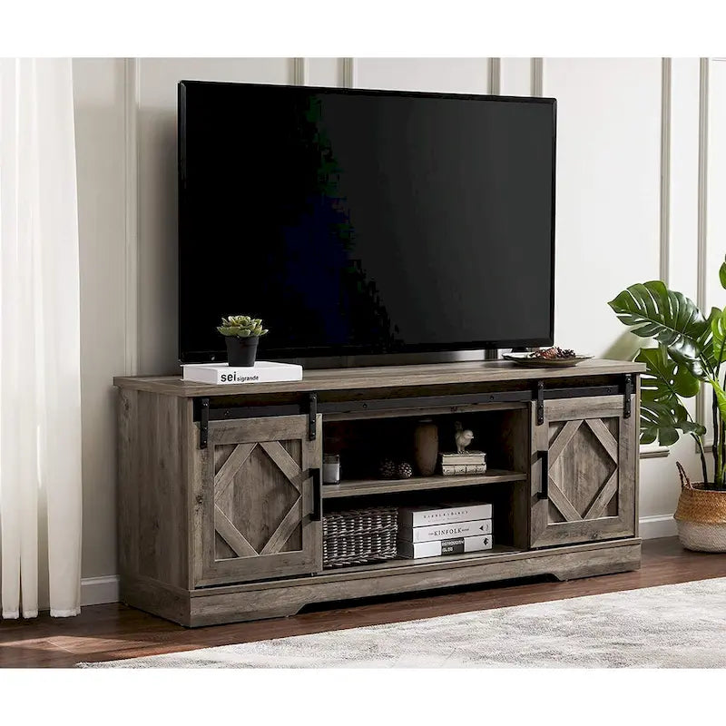 Farmhouse Sliding Barn Door TV Stand and Coffee Table Set of 2