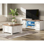 Farmhouse Sliding Barn Door TV Stand and Coffee Table Set of 2