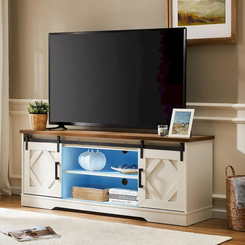 Farmhouse Sliding Barn Door TV Stand and Coffee Table Set of 2