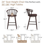 Set of 3 Counter Height Stool 24.in Bar Stools with Solid Wood Frame and Spindle Back for Kitchen Island