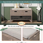 Storage Bench with Removable Basket and 2 Drawers, Fully Assembled Shoe Bench with Removable Cushion