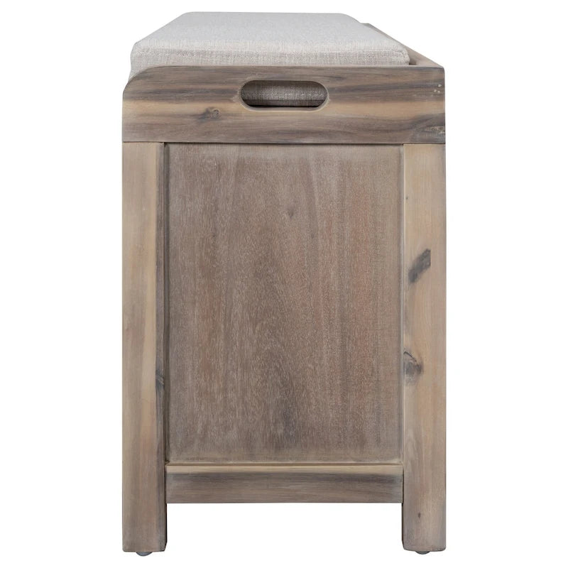 Storage Bench with Removable Basket and 2 Drawers, Fully Assembled Shoe Bench with Removable Cushion