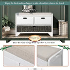 Storage Bench with Removable Basket and 2 Drawers, Fully Assembled Shoe Bench with Removable Cushion