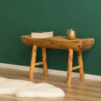 Rustic Carved Wood Natural Edge Entryway Log Accent Bench