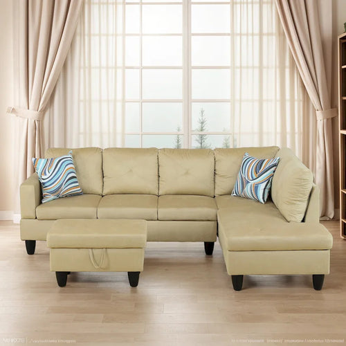 3-Piece Upholstered Sectional Sofa Set With Storage Ottoman