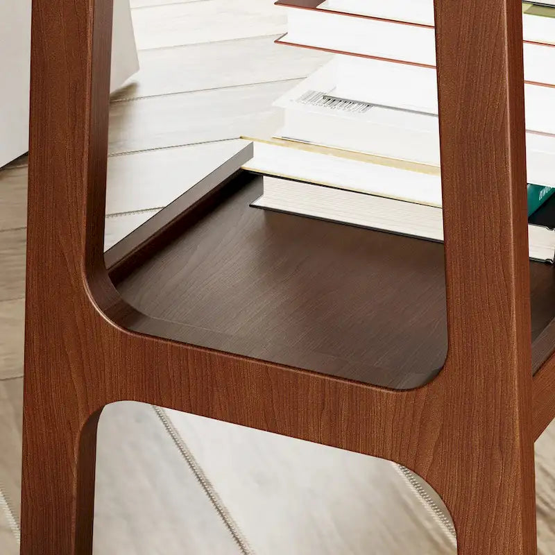 Brown Narrow Slate Side Table with Storage Shelf